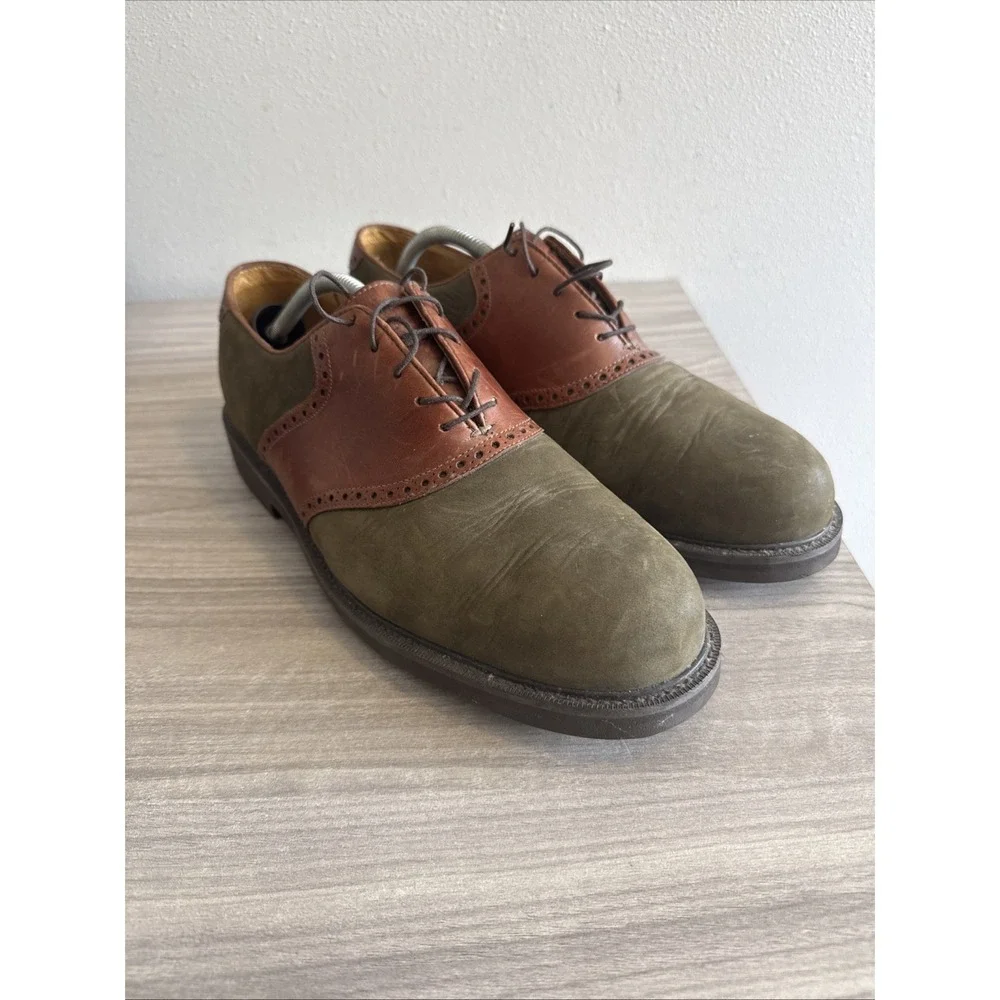 FLORSHEIM Comfortech Two Tone Green Tan Saddle Shoes Oxfords Men's Sz 12 D Dress